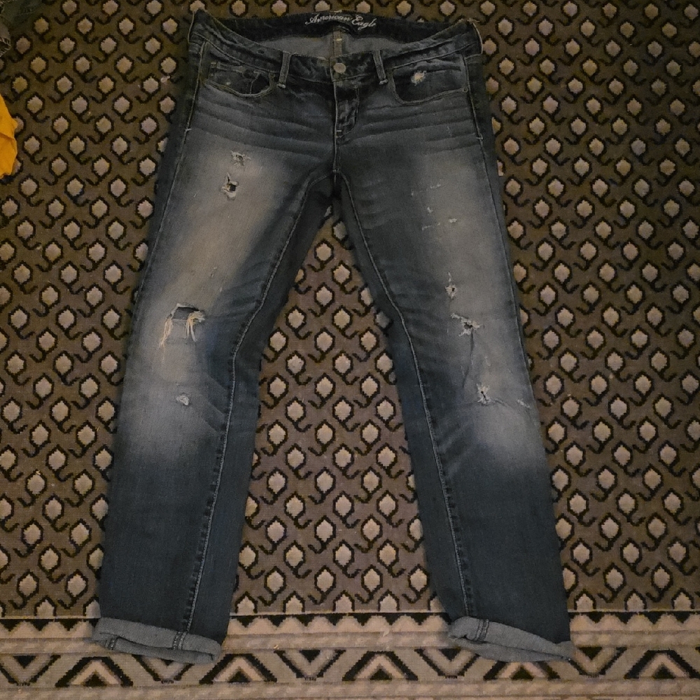 American Eagle Outfitters Dark Blue Distressed Skinny Jeans
